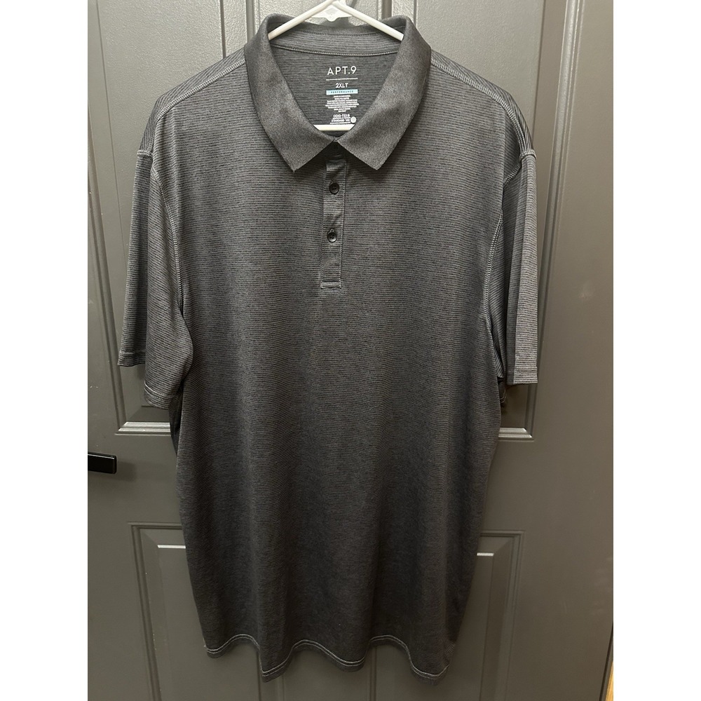 Apt 9 Men's‎ Polo Shirt Short Sleeve Performance Collar 2XLT Gray 100% Polyester